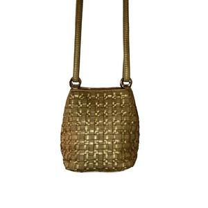 Algodon Linen & Faux Leather , Gold & Cream Woven Mini Bag